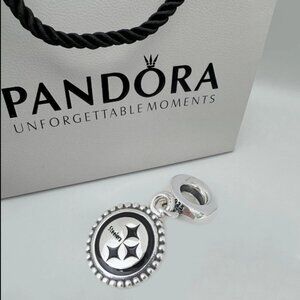 Pandora Pittsburgh Steelers NFL Logo Dangle Charm Pendant S925 Silver with box